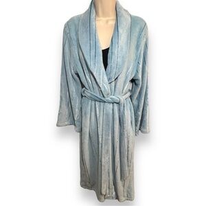 JONES New York Women’s Satin Stripe Plush Robe Blue Size L/XL